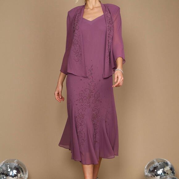 NWD R&M Richards Dark Rose 2 Piece Evening Jacket Dress Set Womens Plus Size 20W - Picture 1 of 16